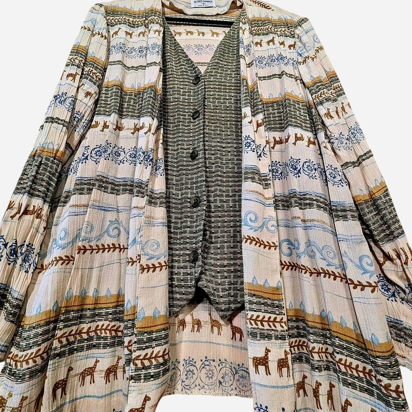 Alfred Dunner Cream & Blue Boho Safari Cardigan