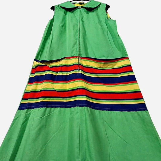 Groovy Peter Pan Collared Vintage Green Midi House Dress