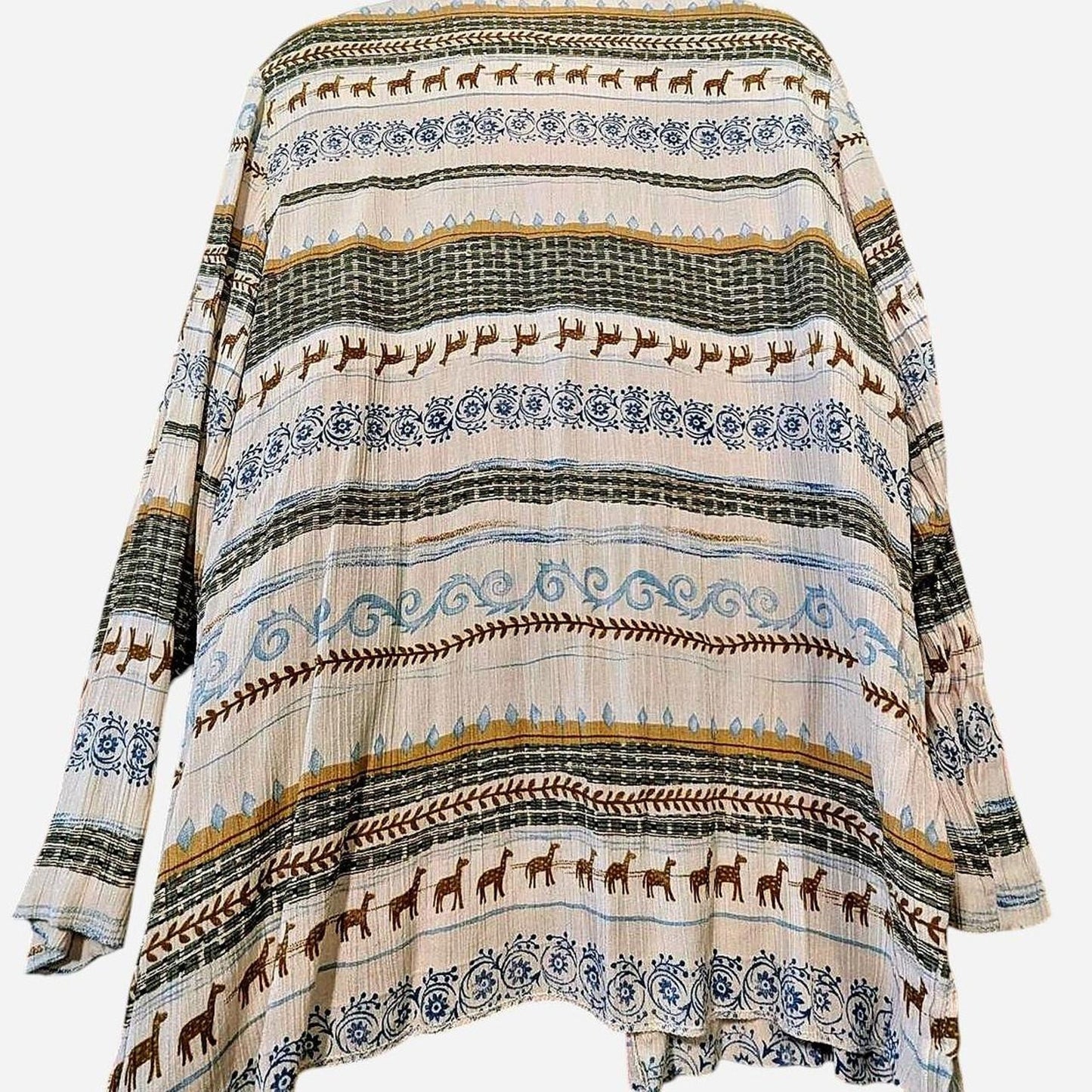 Alfred Dunner Cream & Blue Boho Safari Cardigan