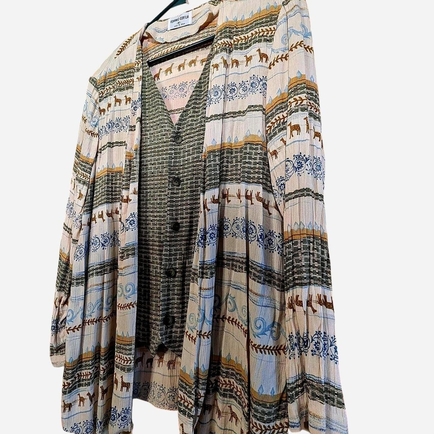 Alfred Dunner Cream & Blue Boho Safari Cardigan