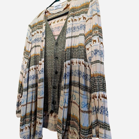 Alfred Dunner Cream & Blue Boho Safari Cardigan
