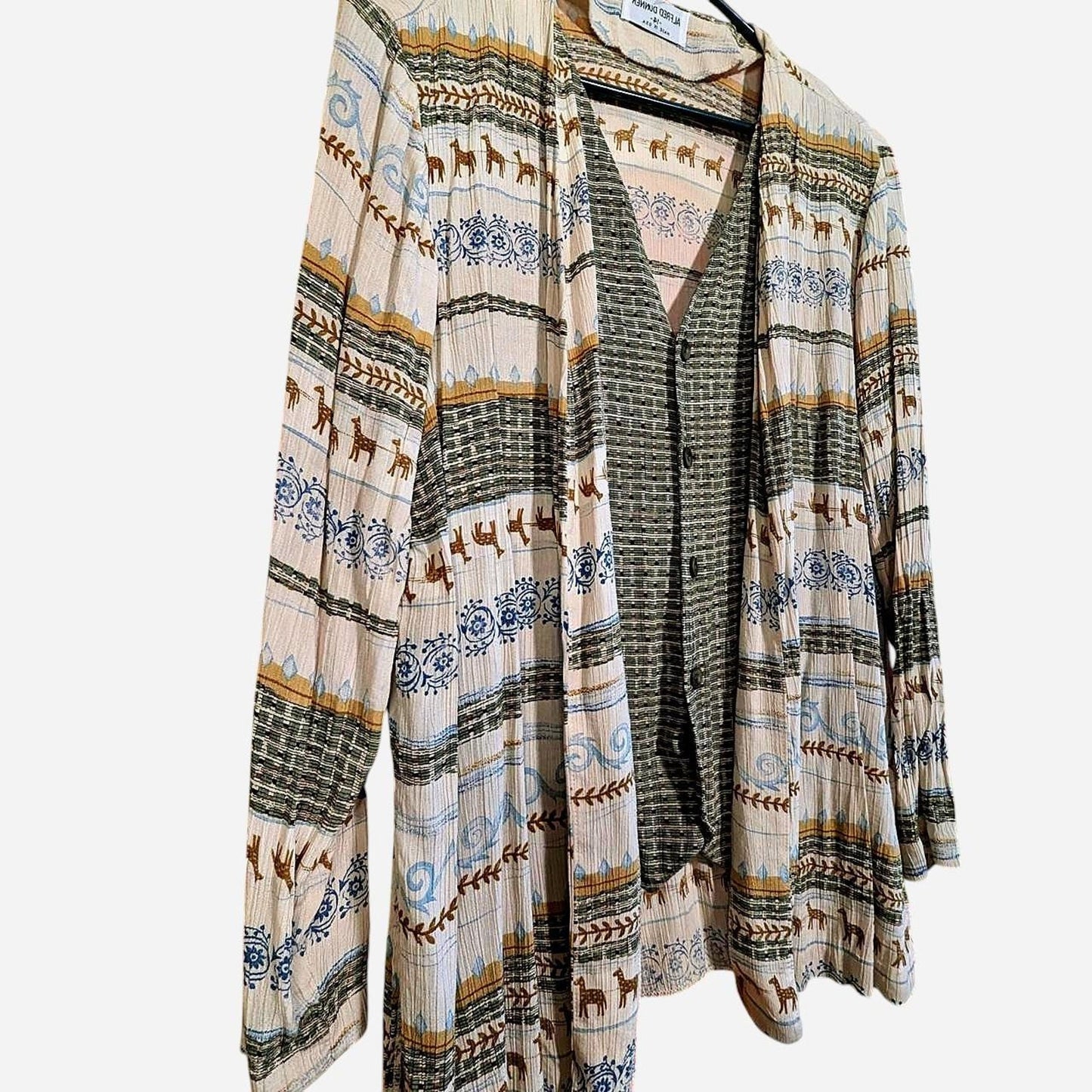 Alfred Dunner Cream & Blue Boho Safari Cardigan