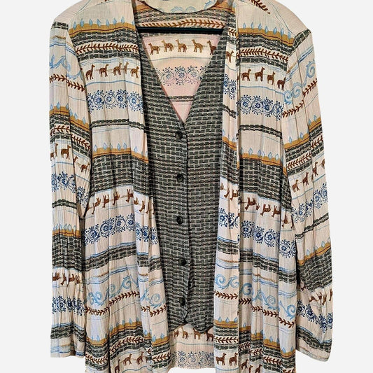 Alfred Dunner Cream & Blue Boho Safari Cardigan